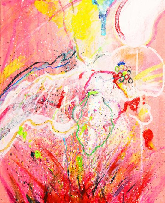 植松京子，小兔-鲸鱼 漫游?边?际的梦境， 2016，丙烯 画布， 65.2×53 cm