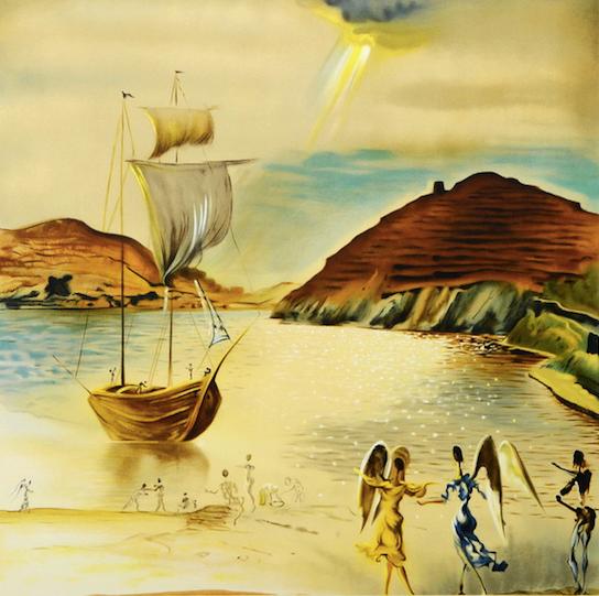 Port Lligat Landscape with Guardian Angels and Fishermen｜守护天使降临里加特港 ｜61.5 x 61.5cm｜版画｜1988.png